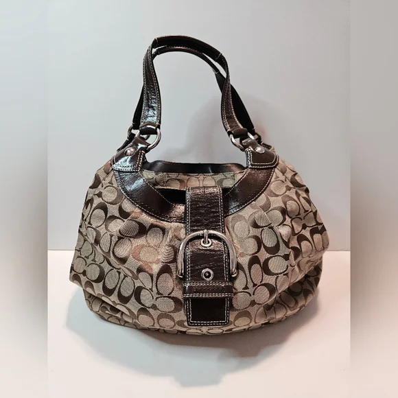 Vintage Coach Signature Soho Shoulder Hobo Bag Brown/Khaki Purse F15083 - Picture 2 of 16